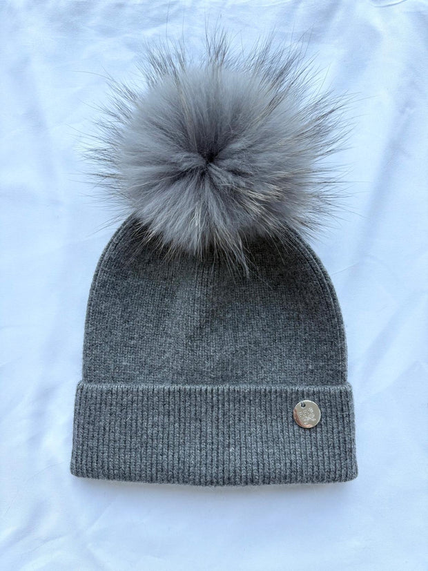 Adult - fine knit pom pom - dark grey