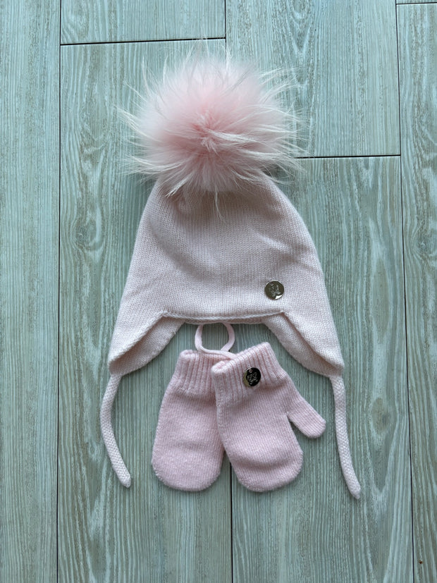 Children’s bonnet and mitten set - pink
