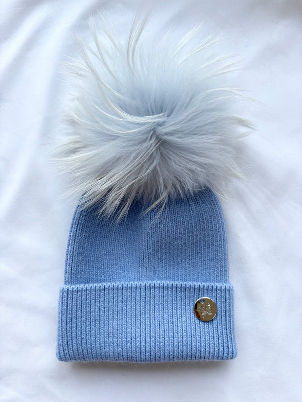 Children’s hats - pom pom Baby blue