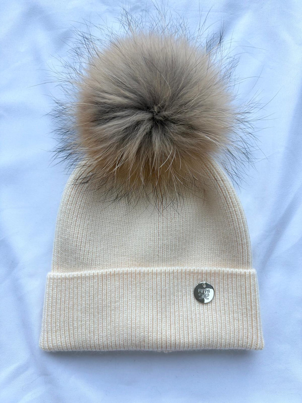 Adult - fine knit pom pom - cream