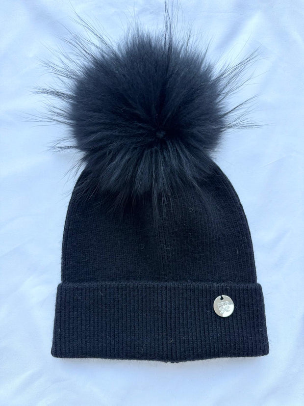 Adult - fine knit pom pom - Black with black