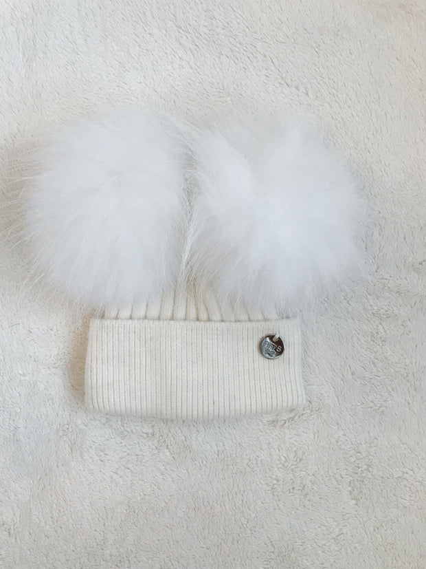 Toddler Cashmere double -  Cream with matching pom