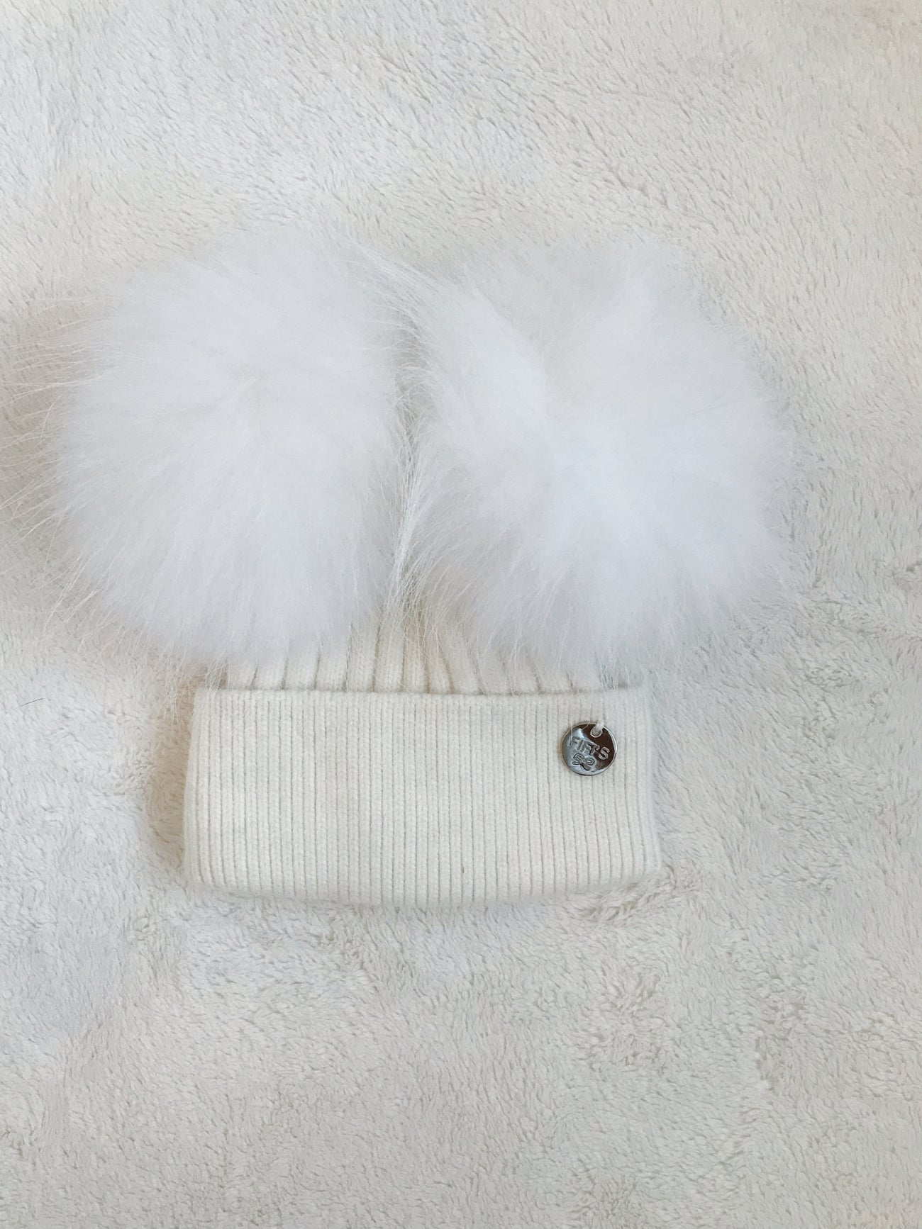 Toddler Cashmere double -  Cream with matching pom