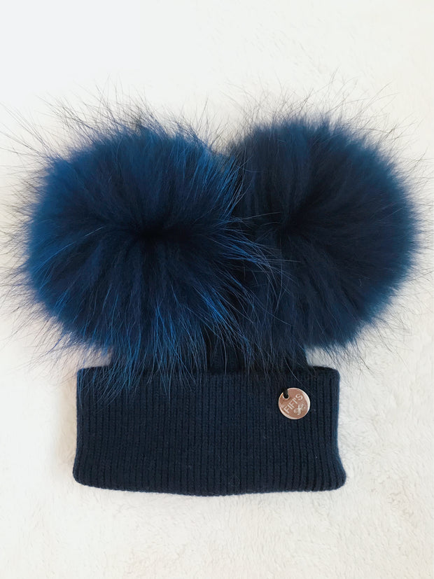 Baby Cashmere double -  Navy with matching pom
