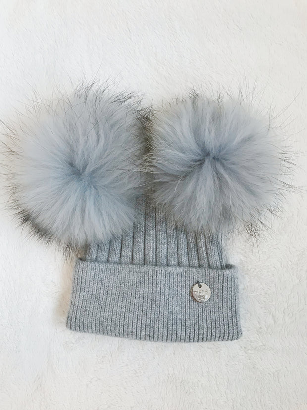 Toddler Cashmere double -  Grey with matching pom