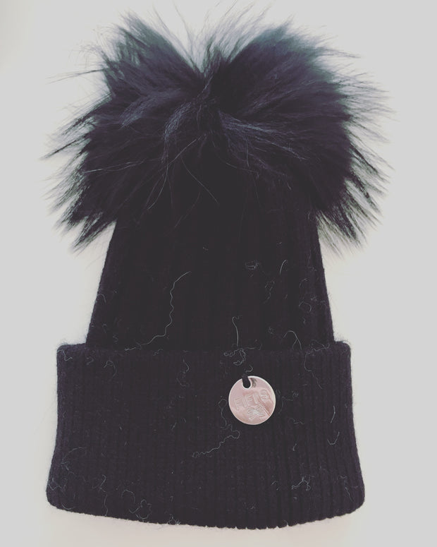 Toddler Cashmere single - Black with matching pom