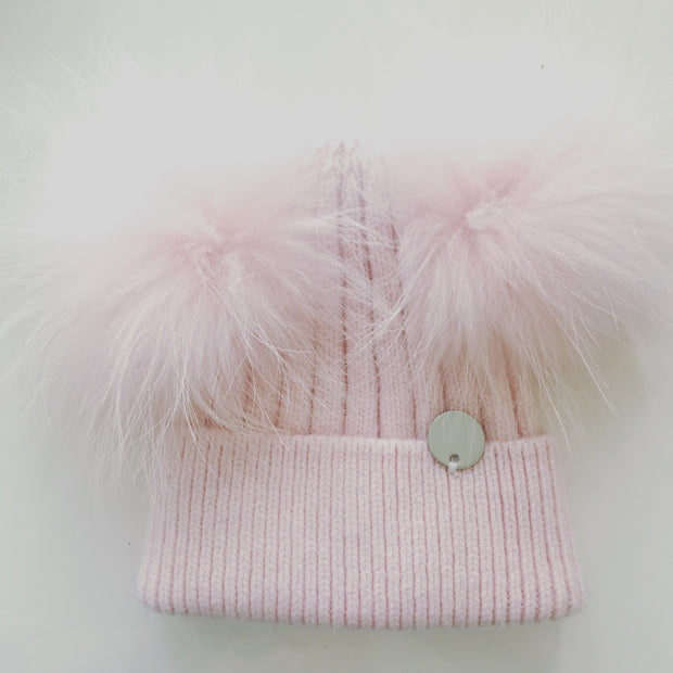 Toddler Cashmere double - Baby Pink with matching pom