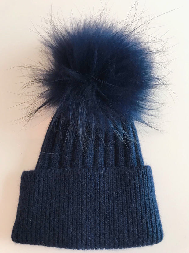 Toddler Cashmere single - Navy with matching pom