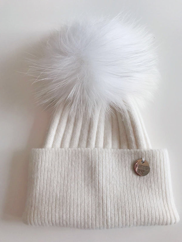 Cashmere single - White with White Pom