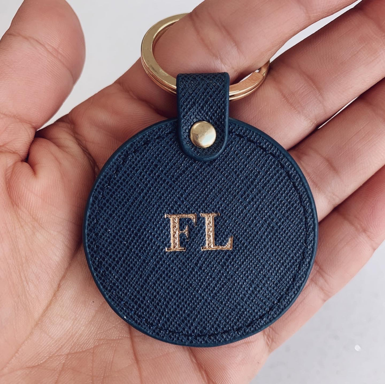 Navy Blue Saffiano Leather Keyring