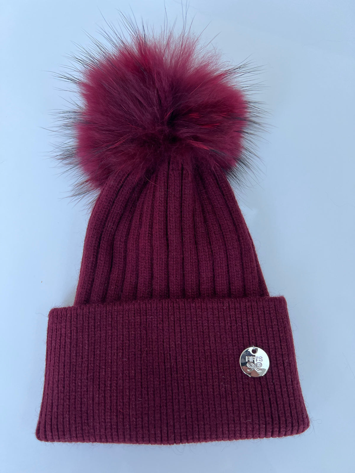 Cashmere single - Maroon with matching fur pom