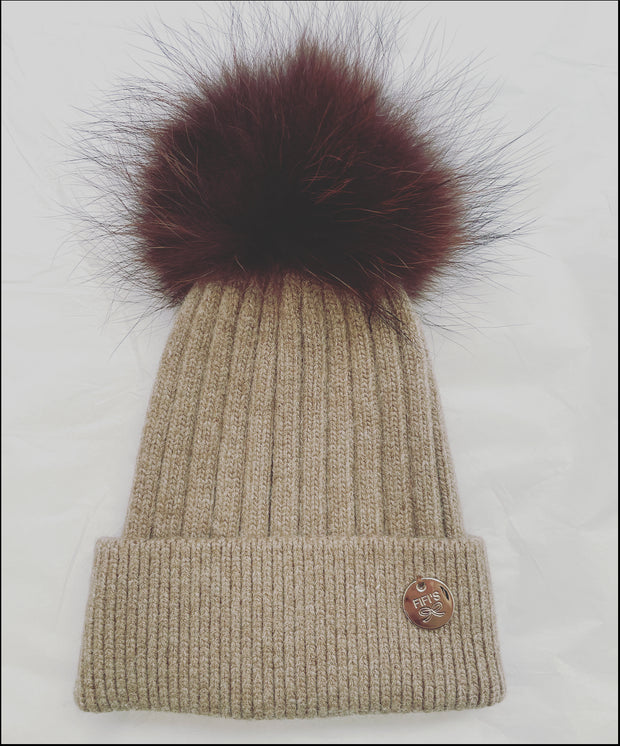 Toddler Cashmere single - Biscuit with matching pom
