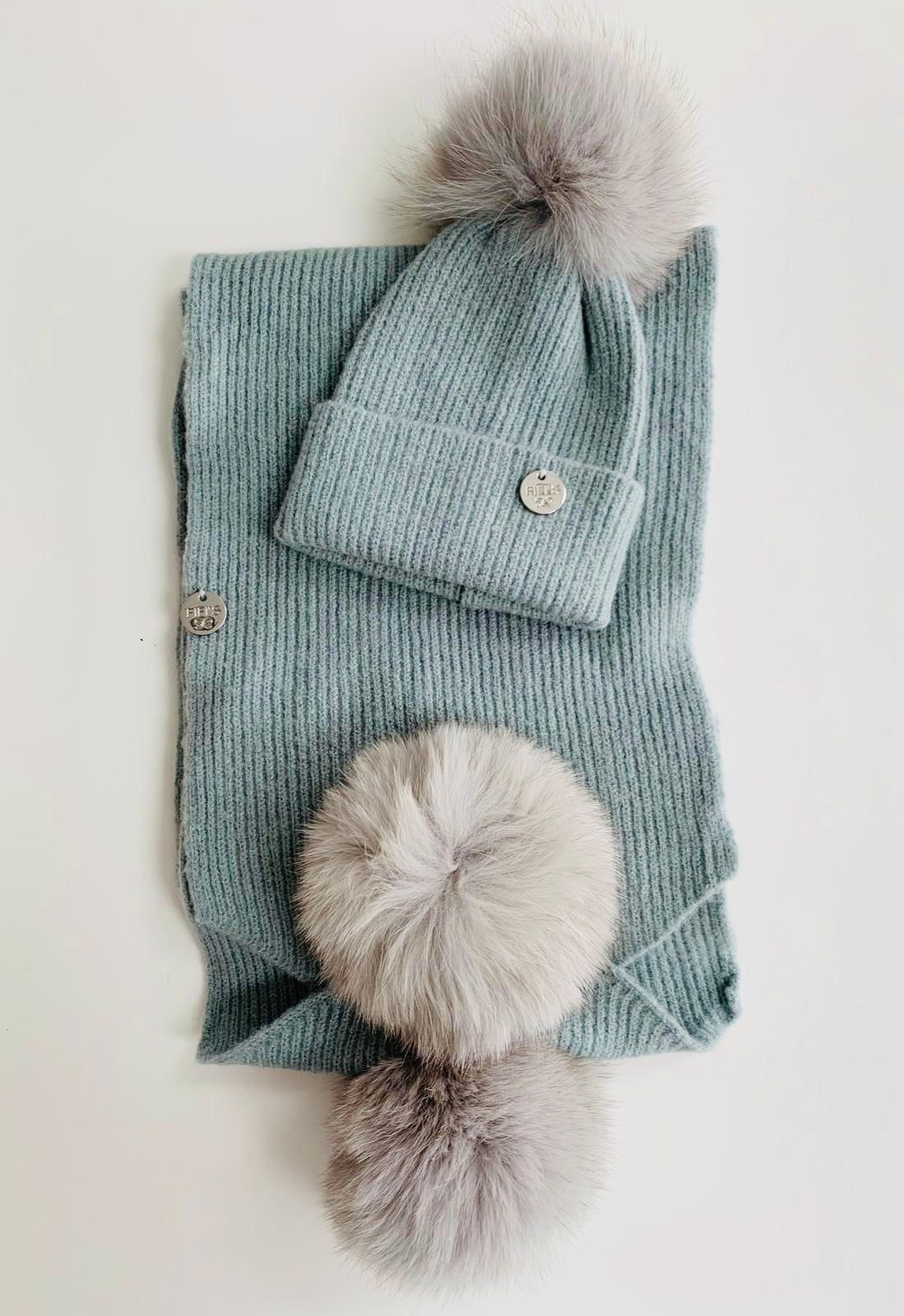 Children’s hat and scarf set - Grey green