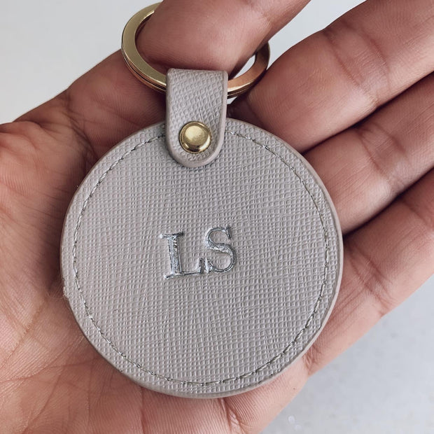 Light Grey Saffiano Leather Keyring